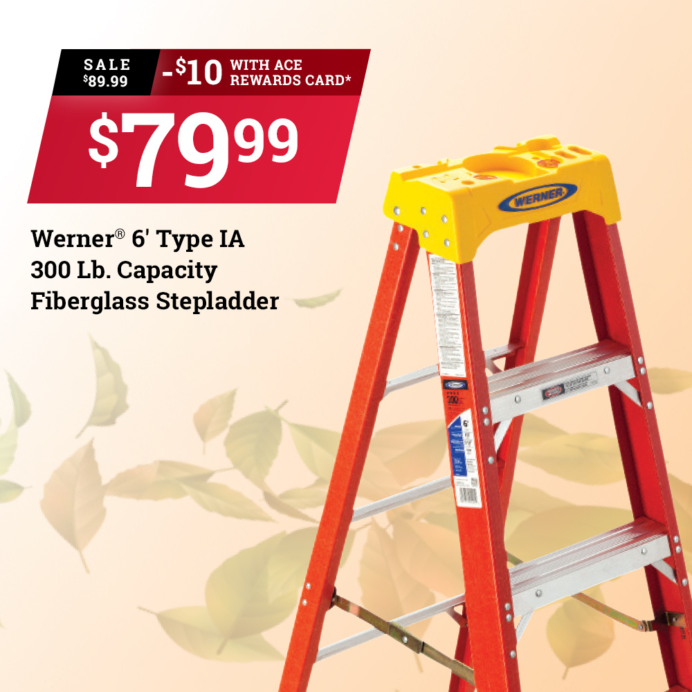 Allredsacehard1's tweet image. Get a step up around your home and save with the Werner® 6&apos; 300 Lb. Capacity Fiberglass Stepladder. Now just $79.99 after $10 Instant Savings with your Ace Rewards Card. # MyLocalAce #AllredsAceHardware #AceIsThePlaceWithTheHelpfulHardwareFolks