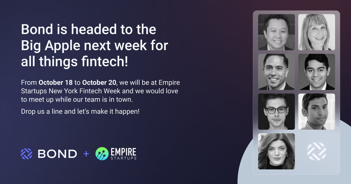 bondfintech's tweet image. 🤔 How can you transform your business into a fintech? 

Let us show you!

Schedule time to meet with us in person at @EmpireStartups next week! ⤵️

calendly.com/d/z4mt-xwbr/ny…

#fintech #nycfintechweek