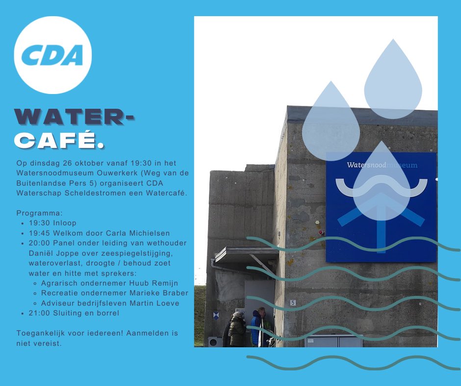 Uitnodiging Dinsdag 26 oktober 2021 eerste CDA Watercafé in Schouwen Duiveland!