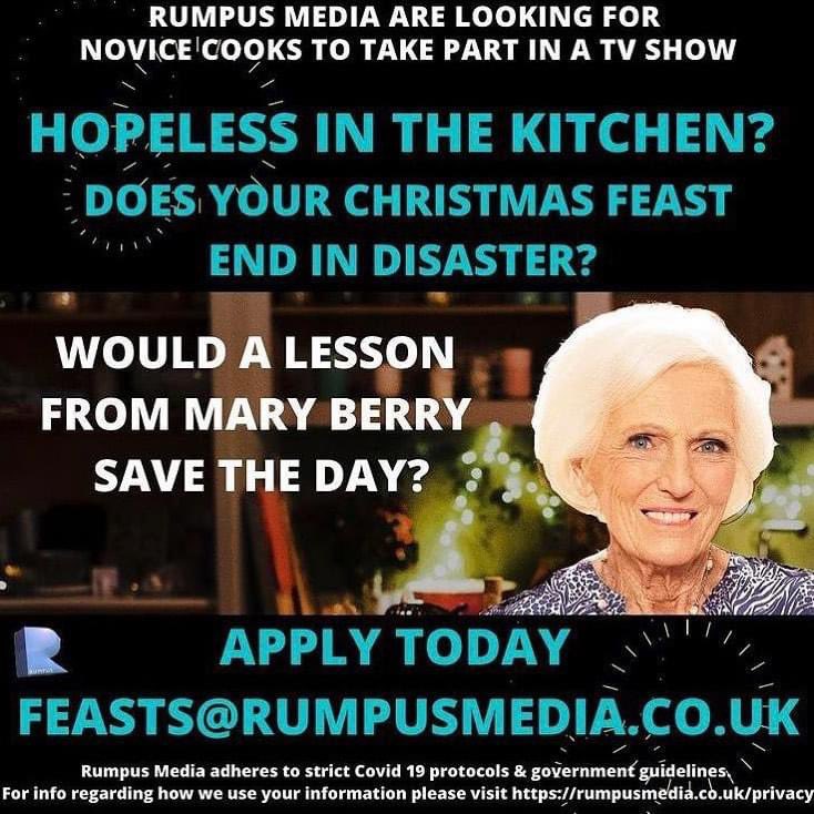 Apply today! 

E: feasts@rumpusmedia.co.uk 

#casting #beontv #maryberry