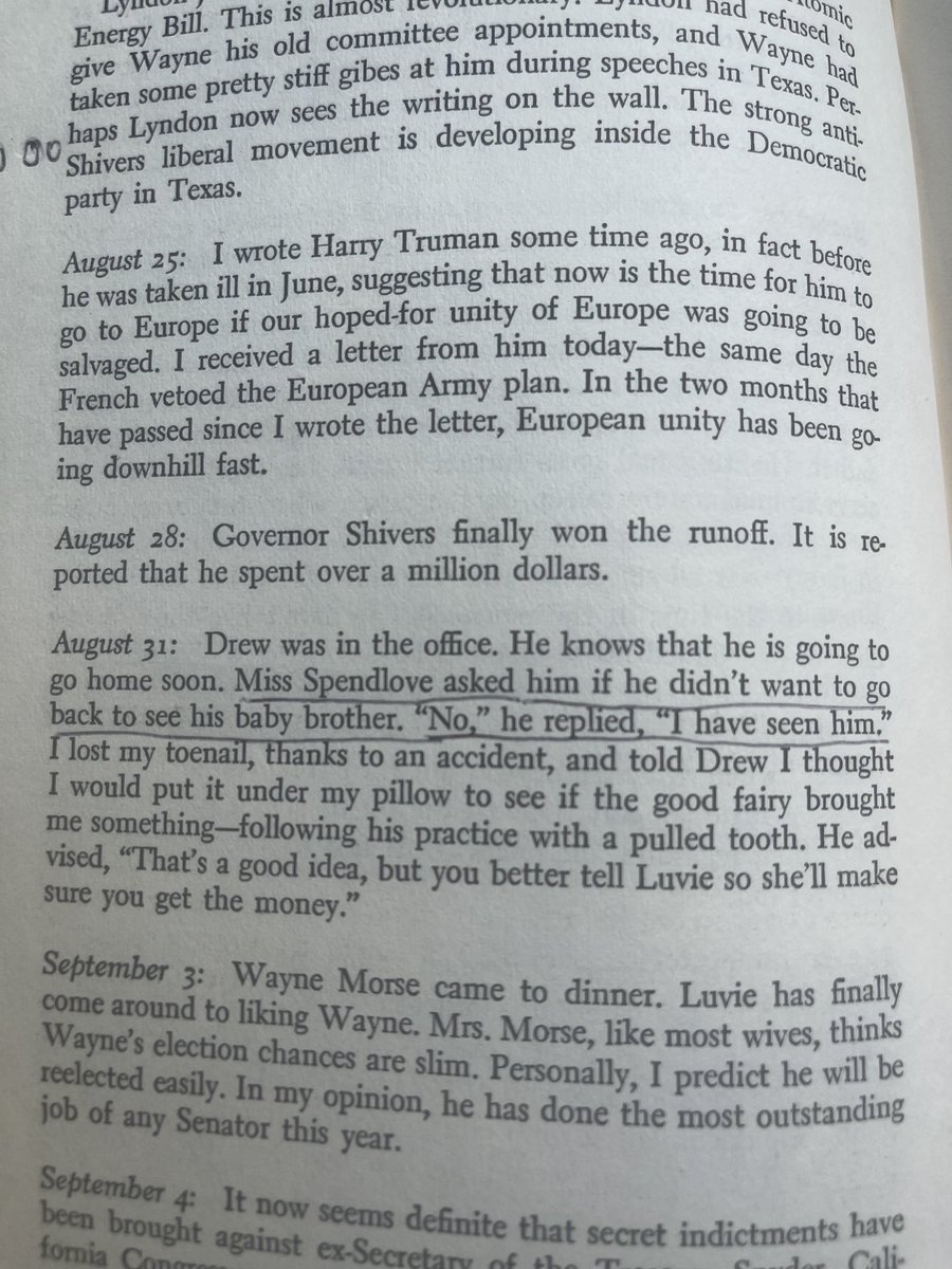 Amazing journalism from The Drew Pearson Diaries vol 1. Would have liked to compare their structure w Drew’s observations for the month after  the RFK Assassination but the invisible hand of Coincidence Theory tore those pages out of the diary, according to the editor.. https://t.co/NEadOi5Myj