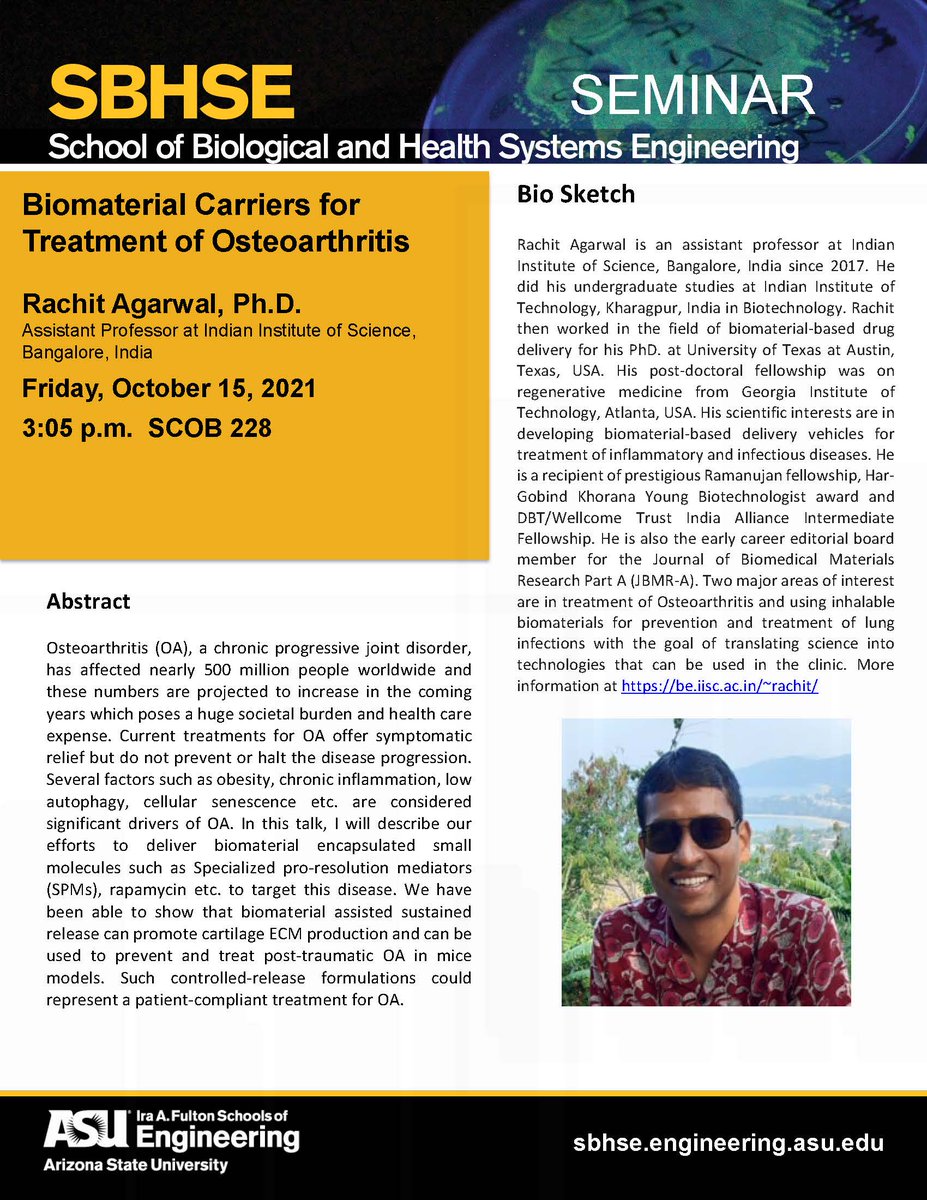 Excited to e-visit for a seminar and meetings at SBHSE, ASU. Will be presenting work done by awesome graduate students <a href="/GGlobulomax/">Ameya Atul Dravid</a> and <a href="/Dr_KaaminiMD/">Kaamini BDS, PhD</a>. DM me for the link if interested! <a href="/jdweaverBME/">Weaver Lab</a> <a href="/Abhi_Immuneng/">Abhi Acharya</a> @BSSE_IISc