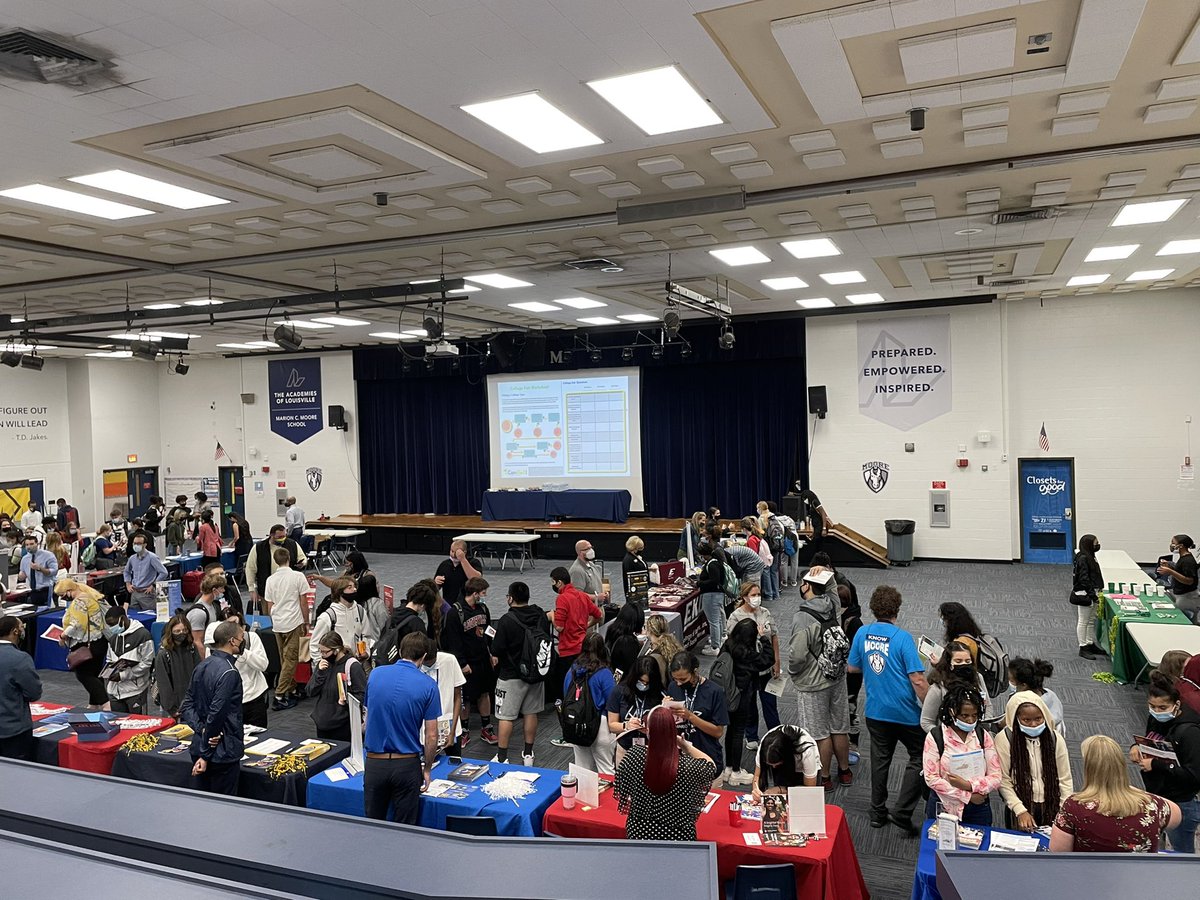 TaraThurman's tweet photo. College Fair Friday! Thanks to all the college’s &amp; universities that joined us today! @mooremustangs https://t.co/nGpY0QWtPM