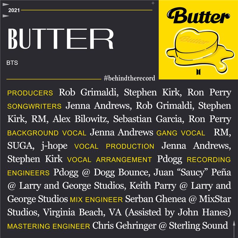 There are a lot of great people who worked for #BTS_Butter! Thank you for giving us this amazing song. #BTS @BTS_twt 