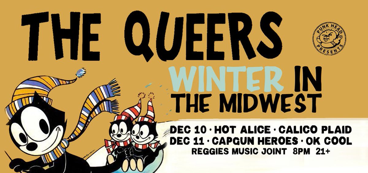 PunkheadRecords's tweet photo. Tickets on sale now for both shows at @reggieslive. Don’t miss performances by The Queers, @HotAliceBand, @calicoplaid, @CapgunHeroes, and @okcoolband. 

https://t.co/fIhPBBpRcl

https://t.co/ontr2hYqOr https://t.co/Yr5WOCtyvf