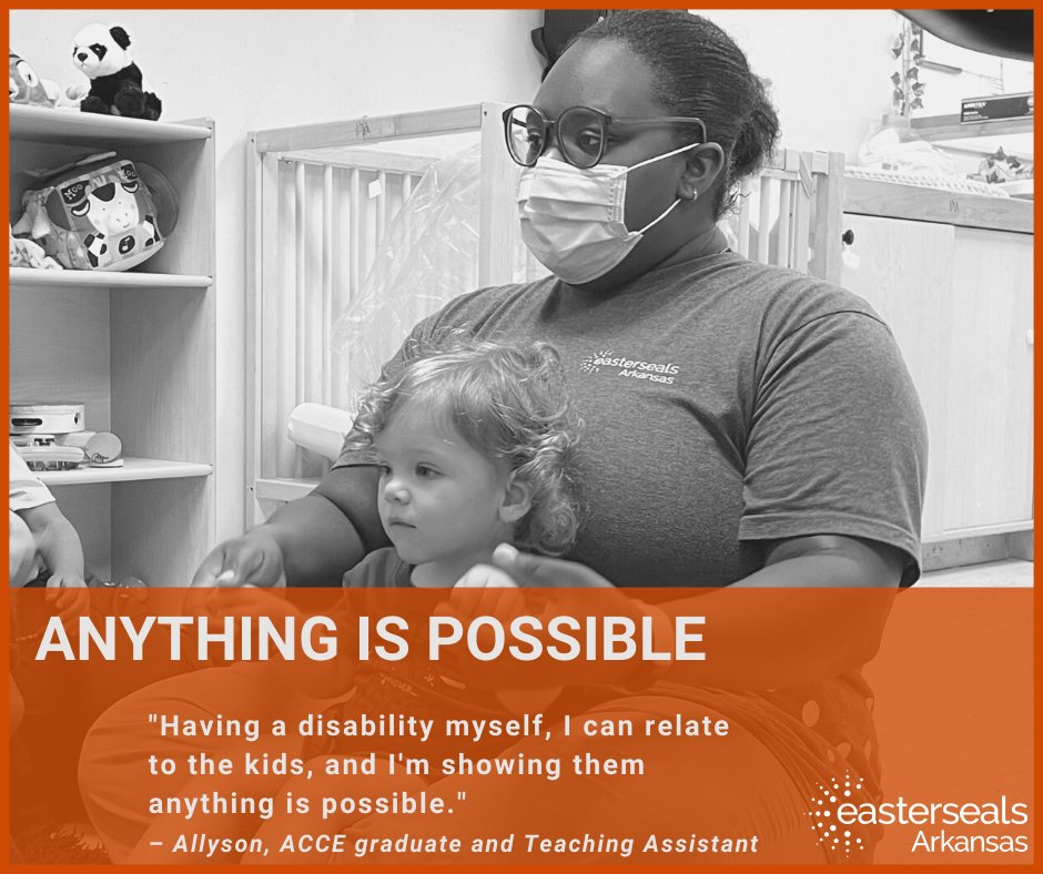 Allyson, a Teaching Assistant in our Little Rock Developmental Preschool, is a 2020 graduate of our ACCE college program. Allyson says having a disability herself, she can relate to the preschoolers. “I’m showing them that anything is possible.” #RemarkableTalent #NDEAM