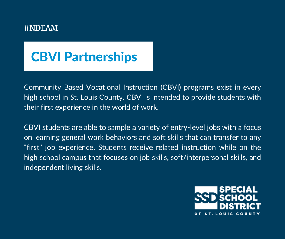 SSD_Supt's tweet photo. SSD partners with almost 100 organizations through CBVI and VSP. These students gain work experience, learn soft skills, job tasks, and daily living skills while working at organizations like @mercysaintlouis and @SchnucksMarkets.
 
Want to be a partner? https://t.co/ZveeLhhu1a https://t.co/NRg5VZoHJj