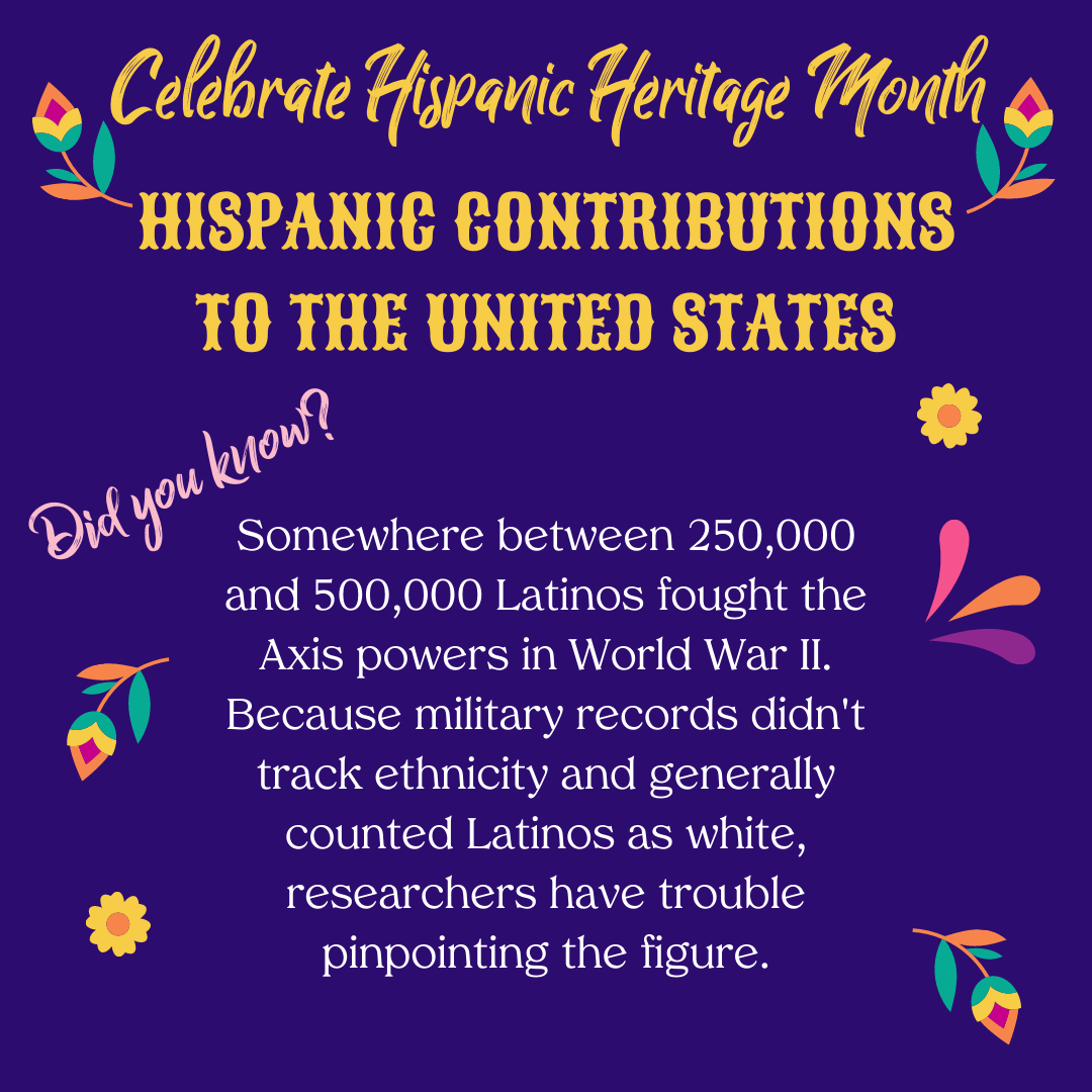 DeltaGammaSD's tweet photo. On the last day of Celebrating Hispanic Heritage Month, we give you one last factoid. Did you know that between 250,000-500,000 Hispanics helped fight in World War 2?  #HispanicHeritageMonth #hispanicsinthemilitary #military #worldwar2 https://t.co/O6NBFHwpgl