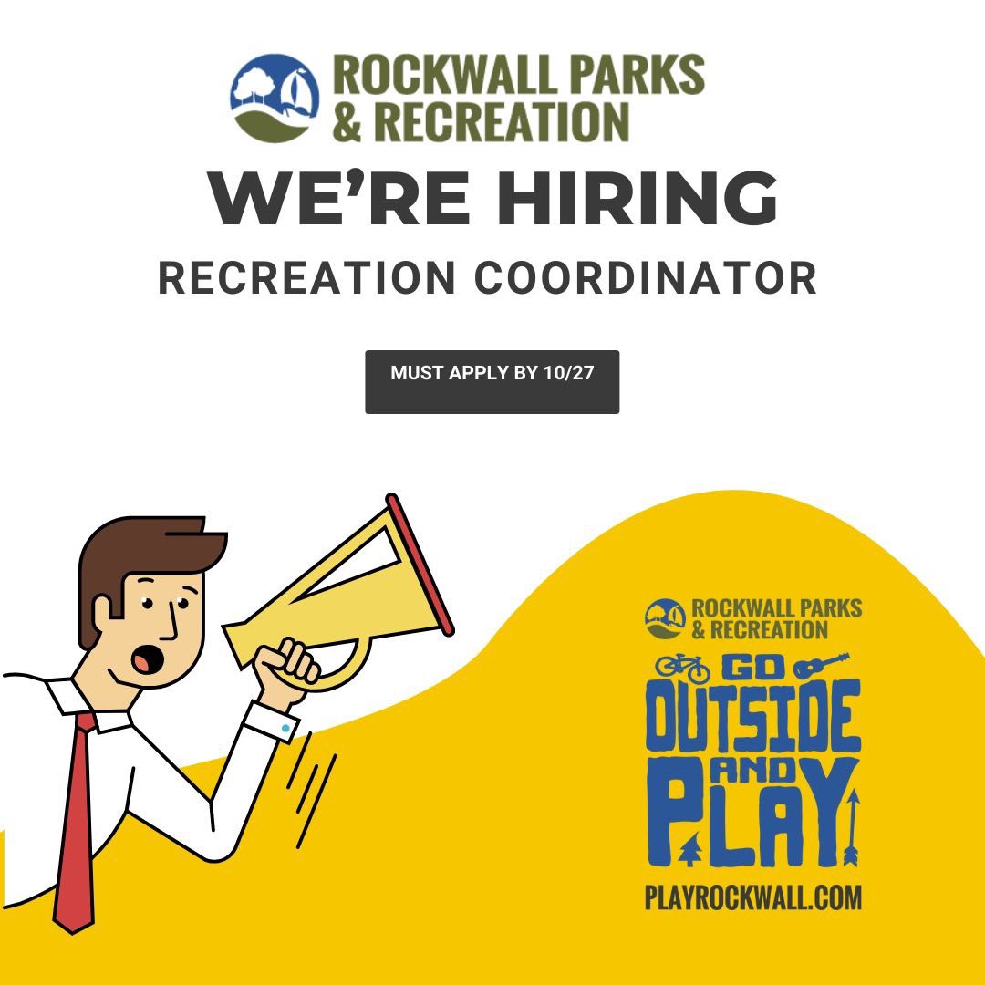 We're hiring for the Full Time position of Recreation Coordinator. Be a part of our team and help provide high quality events, programs, and parks to the residents of Rockwall. 
Interested parties should apply by 10/27/21 here: rockwall.com/employment/Job…