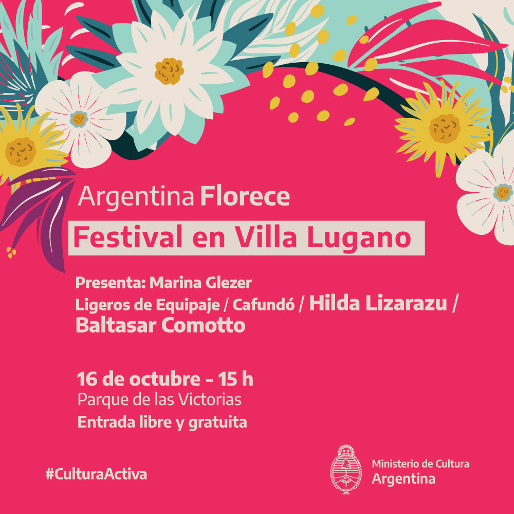 🌻Mañana desde las 15 h llega #ArgentinaFlorece al Parque de las Victorias en Villa Lugano con los shows de <a href="/lizarazuok/">Hilda Lizarazu</a>, <a href="/Cafundopercu/">Cafundó Percusión</a>, <a href="/BaltasarComotto/">Baltasar Comotto</a> y más 

🎤 Mirá toda la programación 👉 bit.ly/2YYExjp