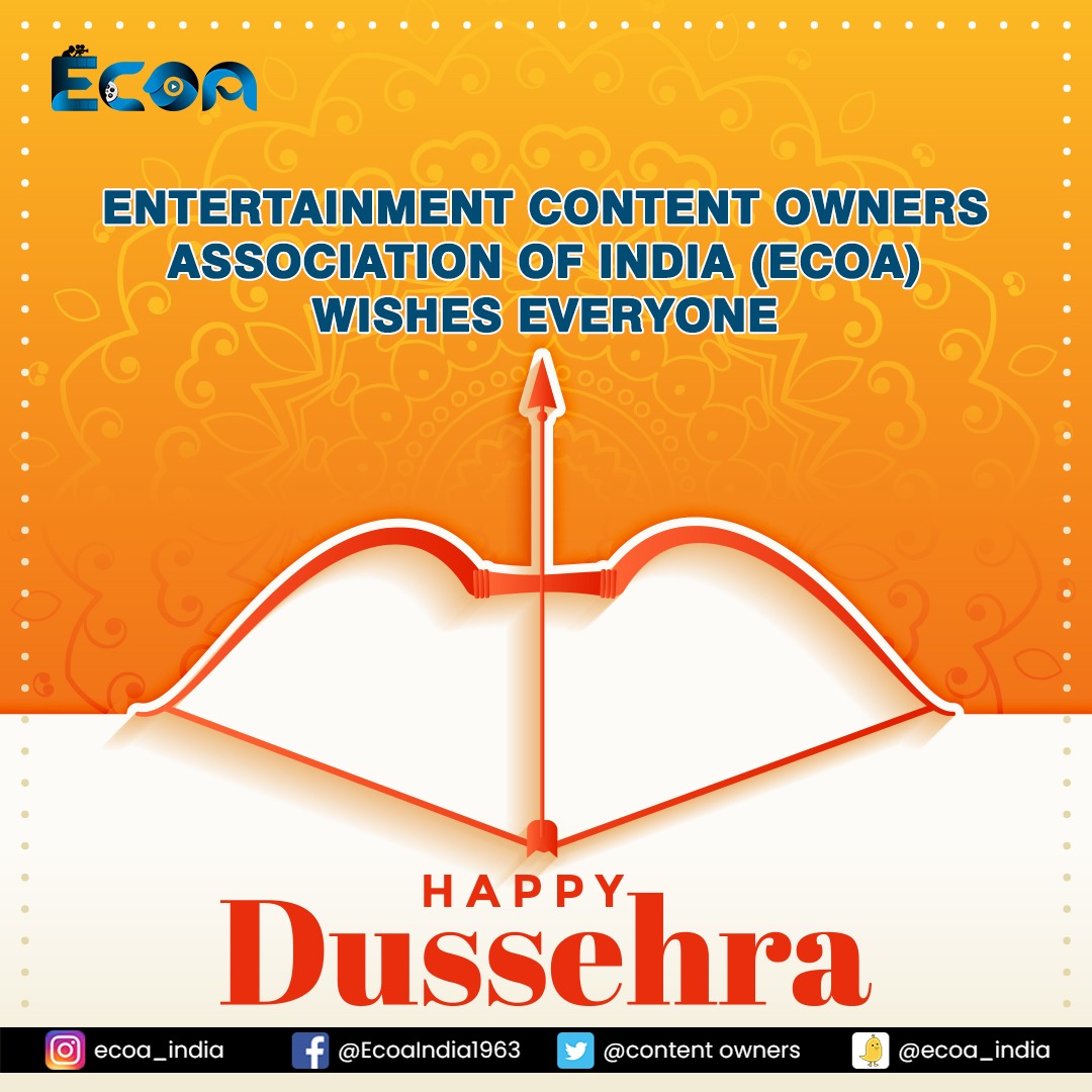 ContentOwners's tweet photo. Entertainment Content Owners Association Of India (ECOA) Wishes #HappyDussehra 
#Dussehra #Dussehra2021 #dushera #dussehrafestival #dusheraspecial #ECOA_INDIA #contentowner #Entertainment #cinema #Association #ecoa_india https://t.co/zZS3VnIqhj