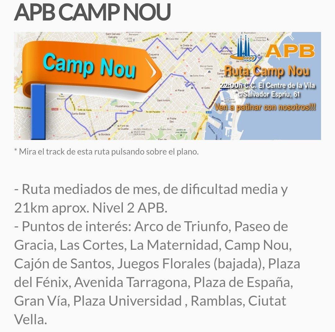 APBoficial's tweet photo. Hoy Viernes a las 22h, en El Centre de la Vila, calle Salvador Espriu 61, rutas APB Camp Nou (nivel moderado-alto) y Xino-Xano Rambla Prim (nivel fácil)! Te esperamos!!! 🛼🛼 #patinar #barcelona #roller #APBoficial https://t.co/wsBOHBlOKd