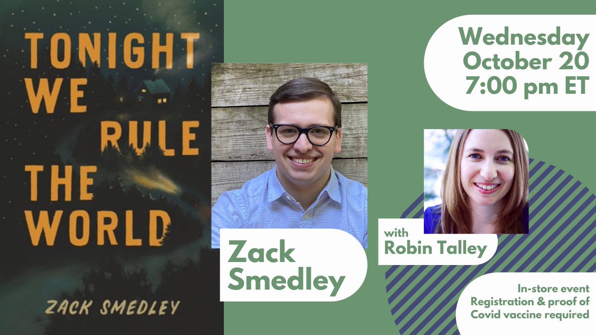 We are so excited to welcome Zack Smedley and Robin Talley back to the store to celebrate Zack’s new novel, TONIGHT WE RULE THE WORLD, on Oct. 20! You must register to join us in the store! onemorepagebooks.com/event/zack-sme…