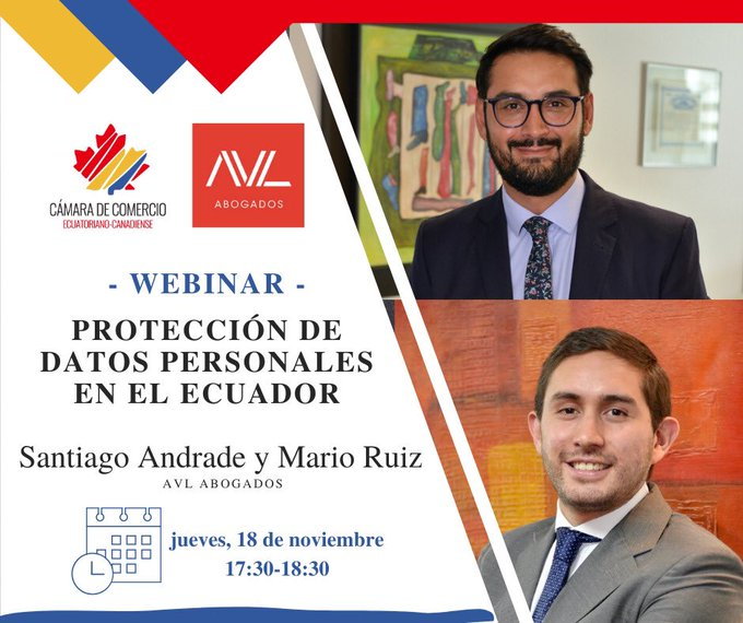 📣📣 Te invitamos a ser parte de este webinar organizado por la <a href="/ccecquito/">Cámara Ecuatoriano Canadiense</a>, que contará con la presencia de nuestro socio Santiago Andrade y nuestro asociado Mario Ruiz.
<a href="/santiandradec/">Santiago Andrade</a>
<a href="/marioruizfj/">Mario Ruiz</a> 
 #DatosPersonales

✍️Registro ↘️ docs.google.com/forms/d/1z1nGy…