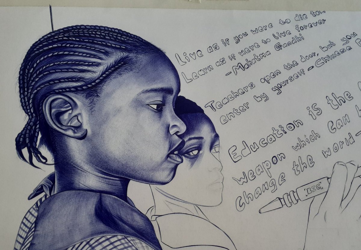 'Education is ...'
40cm×54cm 
Ballpoint pen on paper.
#brightntuliart 🌻
#bic #bicart #drawing #SouthAfrica #education #school #southafricanyouth #mzansi