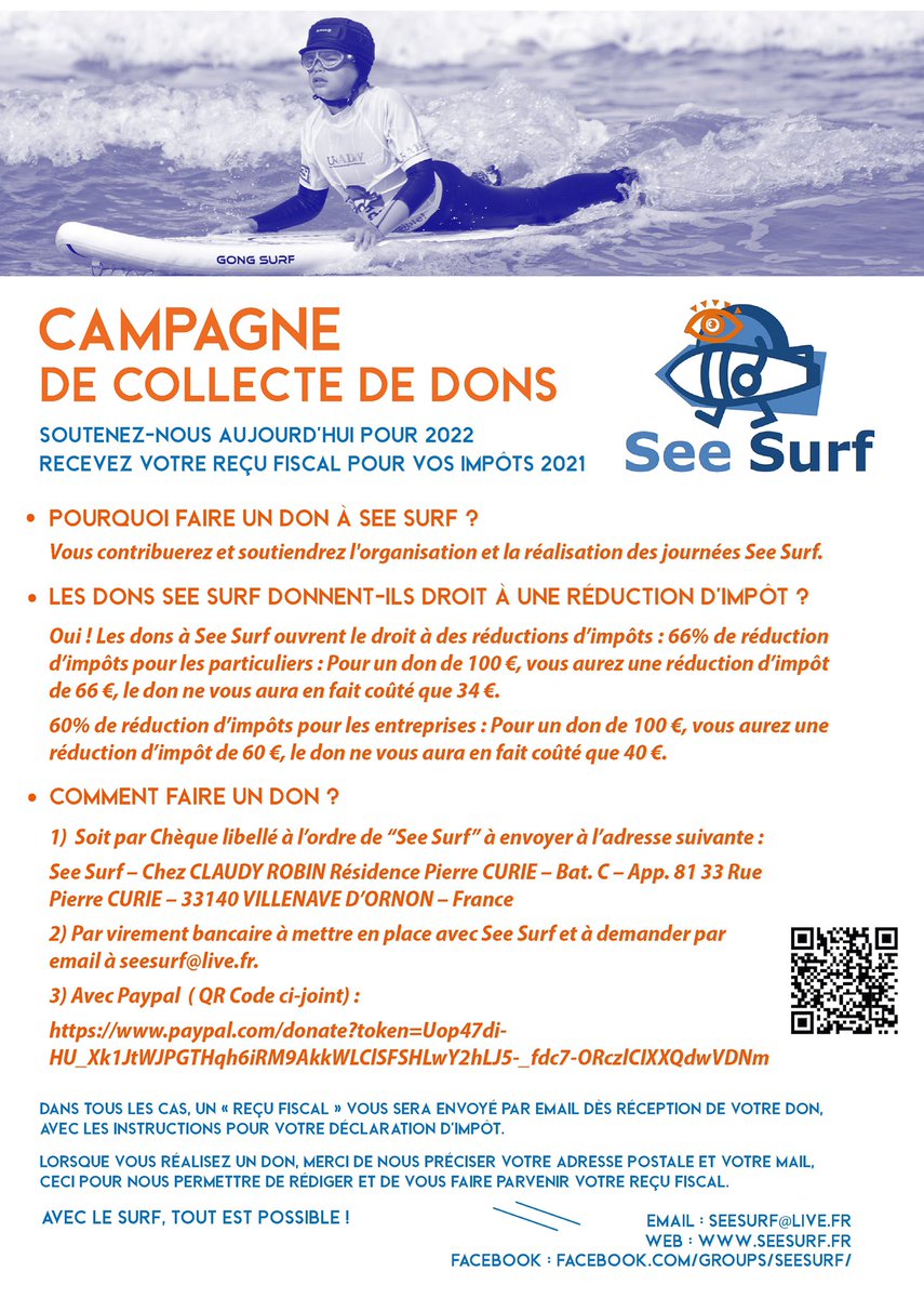 AlceeRobin's tweet photo. See Surf est heureux de vous informer que nous lançons notre nouvelle campagne de collecte de dons pour nos actions 2022, rester à l’écoute bientôt la sortie de notre vidéo consacrée à notre campagne de don avec le Surf tout est possible😘🥰😍 @handicap @surf @solidarite https://t.co/Zz3C89q7rr