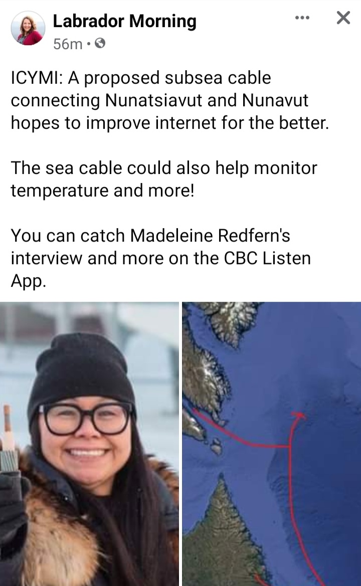 SeanLyall's tweet image. Fibre Op between Nunatsiavut and Nunavut... #nlpoli #cdnpoli via @CBCLabrador and @madinuk