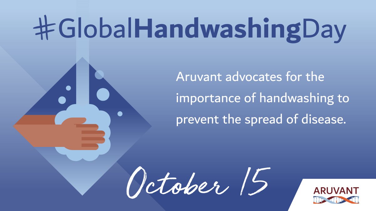 AruvantSciences's tweet photo. Global Handwashing Day is a day dedicated to increasing awareness around understanding the importance of handwashing as an effective way to prevent the spread of disease and save lives. See resources now at @HandwashingSoap.
#ourfutureathand #globalhandwashingday #aruvant https://t.co/2hRoKmAQLQ