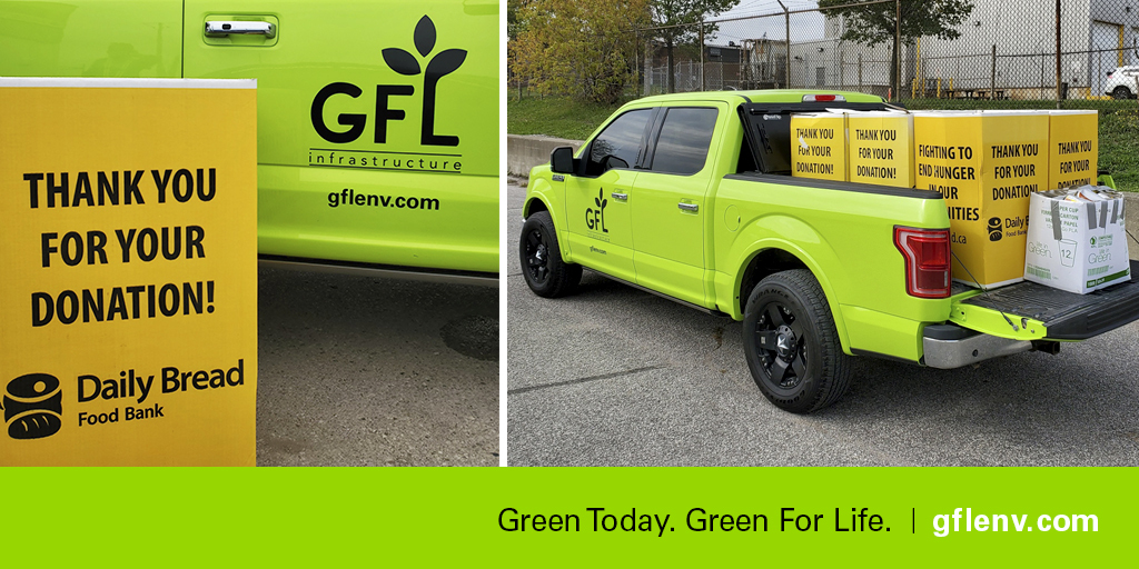 GFLenv's tweet photo. #GFLInfrastructure Group put the giving into Thanksgiving with a food drive in aid of @DailyBreadTO Food Bank! Together the team collected and delivered over 1200lbs in non-perishable food items, as well as over $1000 in donations. Congrats to all who participated! https://t.co/GyY1bHg1dl