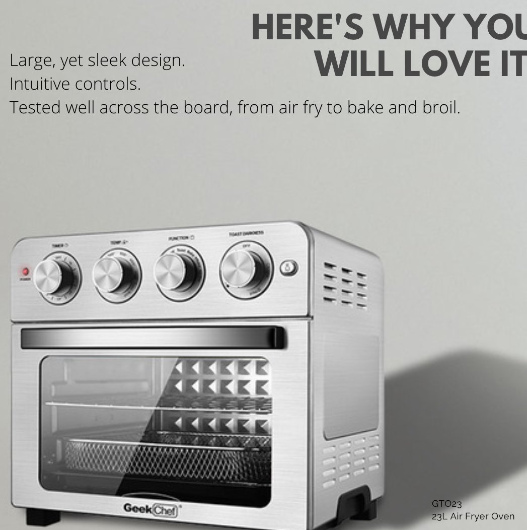 GeekTechnology3's tweet photo. The Air Flyer Oven is easy to use and program using the clearly labeled control panel. It's also a great option for those with limited on-counter space.
#airfryer #oven #airflyeroven #kitchen #homeappliance https://t.co/gA72FrBvQG