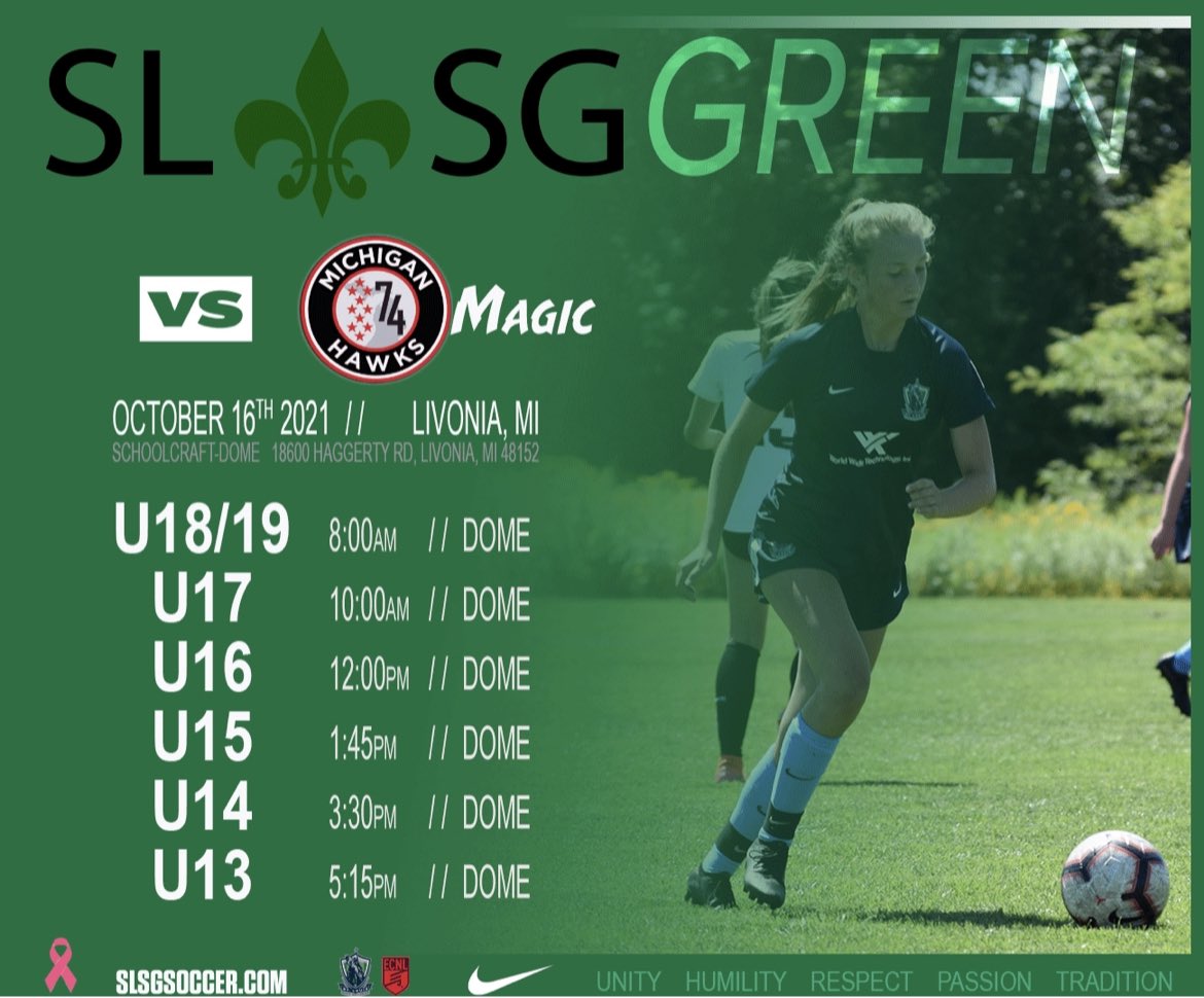 SLSGECNLGirls's tweet photo. @SLSGECNLGirls & @Michigan_Hawks come together both on and off the field. Saturdayโs schedule and #KickCancerTogether is ๐ https://t.co/NnloPRCv2Y