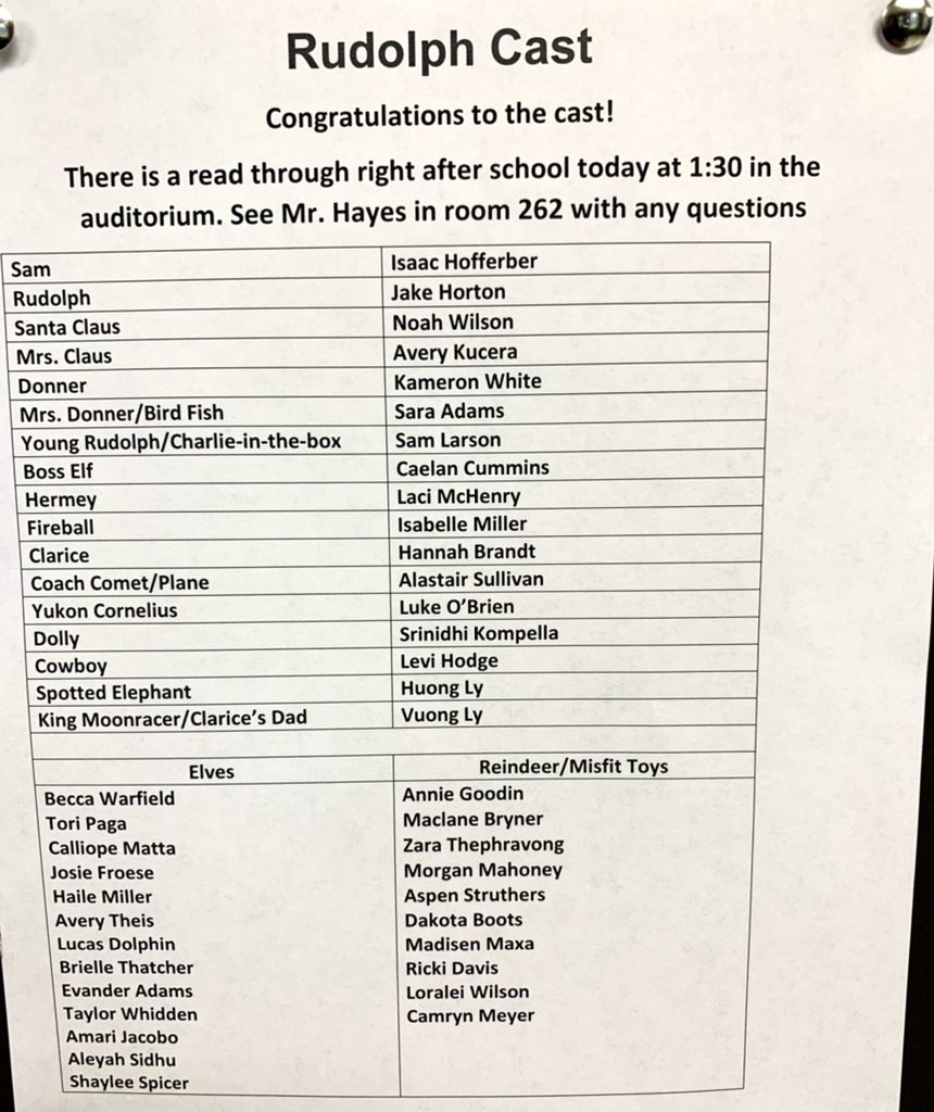Congratulations to the cast of Rudolph! First musical production in two years! We can’t wait!