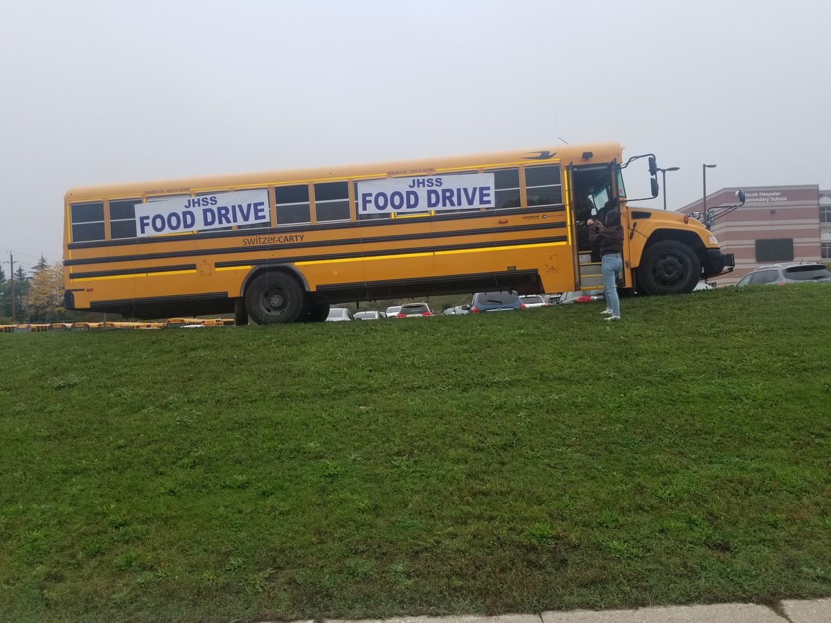 Thanks to the amazing support of our school and community, the JHSS "Stuff the Bus" campaign was a huge success! Over 100 boxes of food were collected for the @CambFoodBank. Thank you to Switzer-Carty for donating the bus.