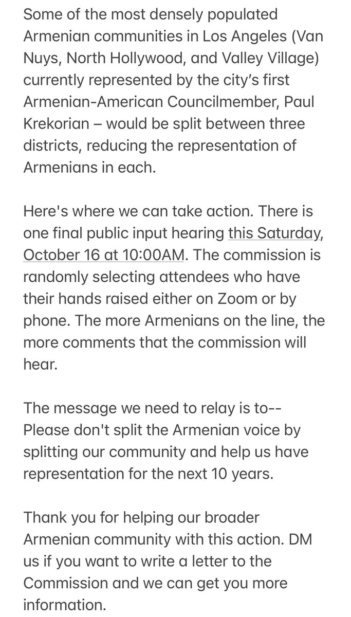 🚨CALL TO ACTION🚨

Zoom link: bit.ly/LACCRCZoom be sure to raise your hand ASAP

Phone: (669) 254-5252 or 833 568 8864 (Toll Free), use Meeting ID No. 161 545 4787, to raise your hand press *9

Agenda: laccrc2021.org/wp-content/upl… #RedistrictingLA