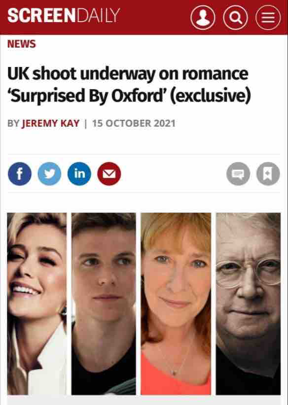 OxfordMovie's tweet photo. @screendaily (Exclusive) Production has got underway this week on romance Surprised By Oxford based on author Carolyn Weber’s memoir and starring Rose Reid from Finding You and Ruairi O’Connor of The Morning Show.

#surprisedbyoxford https://t.co/qVfMssBmTS