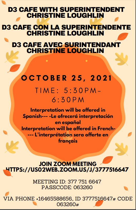 Join us on Monday, October 25th for our monthly Superintendent Chat, the meeting will begin at 5:30PM. Everyone is welcomed!!! us02web.zoom.us/j/3777516647 Meeting ID: 377 751 6647 Passcode: 063260