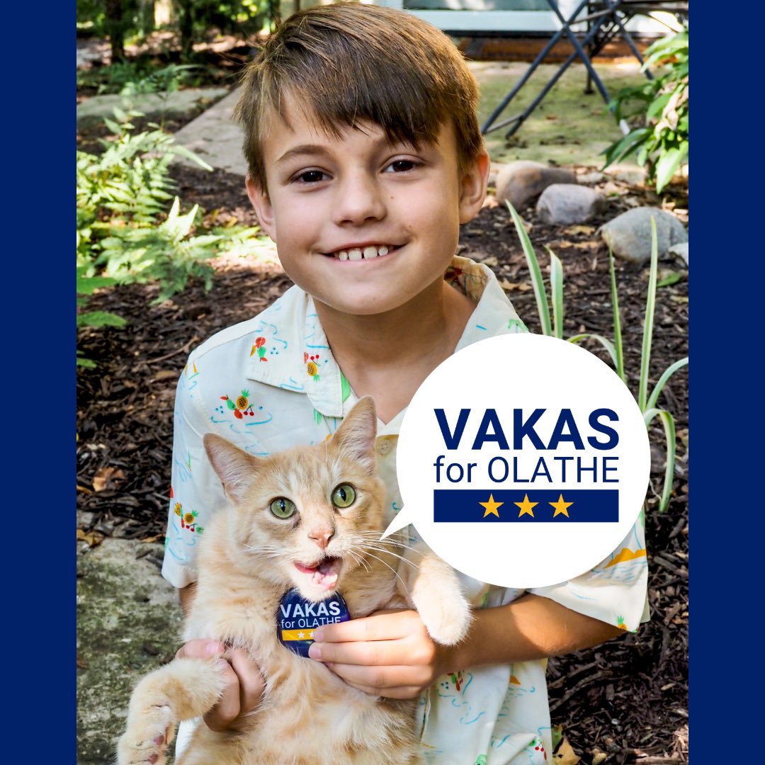 Local elections are so important, even this cat is trying to get out the vote — Meow! Early in-person voting starts on Saturday, 10/23. Election Day is Tuesday, November 2nd. 

#OlatheProud #VakasforOlathe #VoteVakas