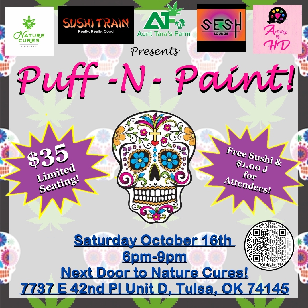 artistrybyhd's tweet photo. 😆💨🖌️🎨Puff-N-Paint Night @seshloungetulsa! Paint w/ us from 6p-9pm @42nd & Memorial, Tulsa, OK) TOMORROW! Grab your tickets here: https://t.co/pOoZtH6Do3
See you there 💚-HD
#art #artist #artlife #puffnpaint #artistrybyhd #sugarskulls #ooak #cannabiscommunity #cannabisculture https://t.co/gO1MUSwjVg