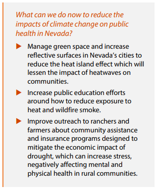 NevClimate's tweet photo. What can we do to reduce impacts of climate change on public health in Nevada? It takes coordination at all levels of government to address extreme heat and reduce the heat island effect in our urban communities. #NevClimateAction https://t.co/sKMAQAZOkU