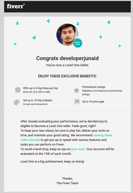 DevJunaid's tweet photo. ❤ Alhamdulillah 
I have become a "Level One" Seller at Fiverr. 🎖🎯
I have completed 11 orders with five-star reviews. 

My Fiverr Profile: https://t.co/rNfTqcee8N

#gatsbyjs #Fiverr #fiverrfreelancer #fiverrseller #fiverrgigpromotion #levelone https://t.co/rsFK9cLDDl