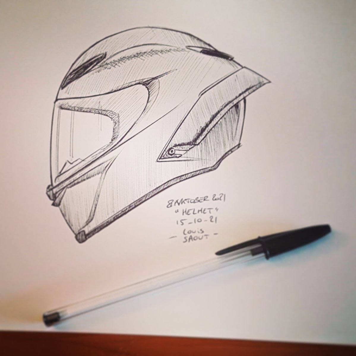 DoctorOpus's tweet photo. Day 15 for #inktober with #Helmet and a #AGV #MotorcycleHelmet #Inktober2021 #Biro https://t.co/B5ubzv0npP