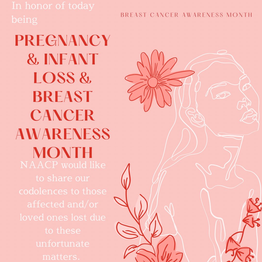 SeluNAACP's tweet photo. Let’s take a minute to honor those affected by breast cancer and those who have experienced pregnancy and/or infant loss as African American women are the highest race to face this risk. 🎗💕 https://t.co/7rSLEQvW2o