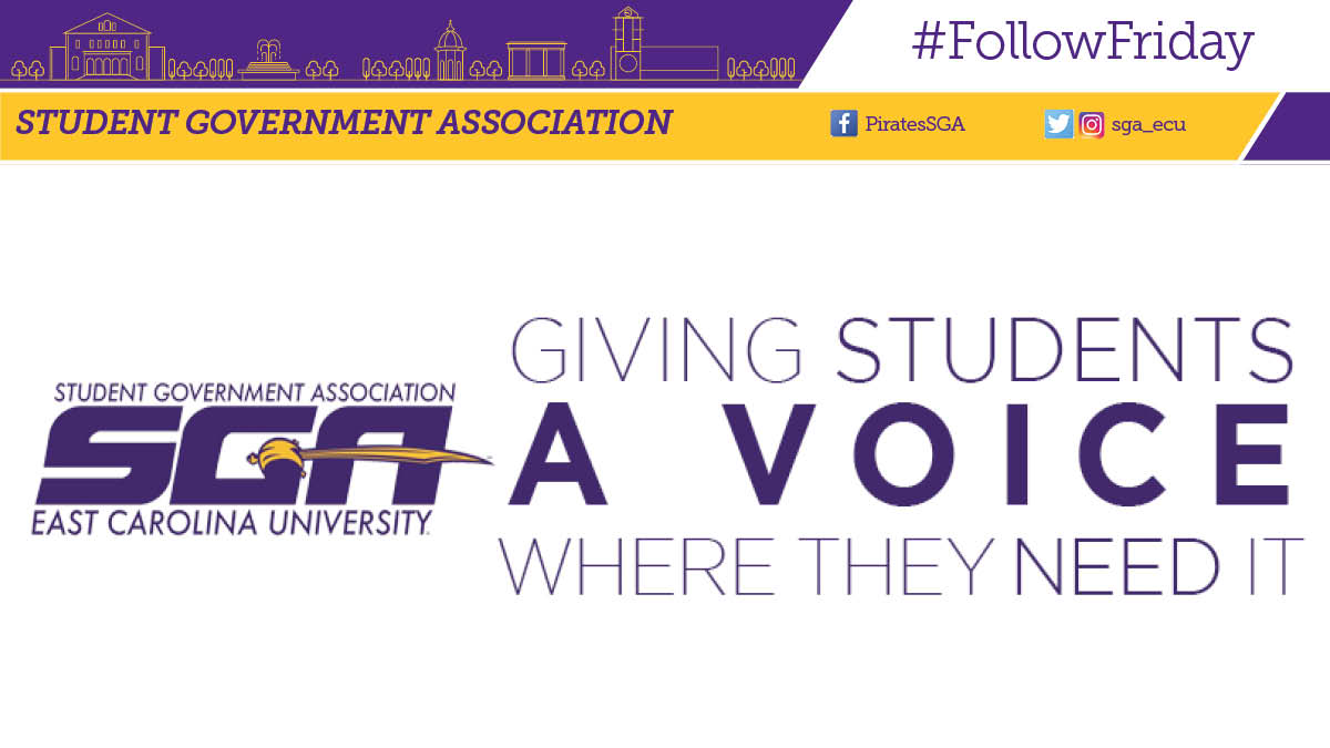 ECU (@eastcarolina) on Twitter photo #FollowFriday | <a href="/SGA_ECU/">ECU Student Govt.</a> 🗣️
SGA serves the students of #ECU as an advocate and as their source of governance so that they may be heard collectively.
📸 IG: instagram.com/sga_ecu/
👍 FB: facebook.com/PiratesSGA
ℹ️ Web: sga.ecu.edu #FollowFriday | <a href="/SGA_ECU/">ECU Student Govt.</a> 🗣️
SGA serves the students of #ECU as an advocate and as their source of governance so that they may be heard collectively.
📸 IG: instagram.com/sga_ecu/
👍 FB: facebook.com/PiratesSGA
ℹ️ Web: sga.ecu.edu