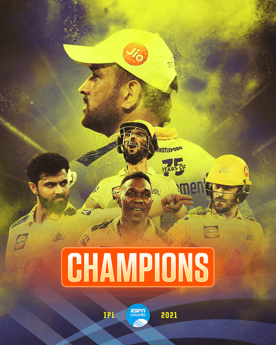 cricinfo's tweet photo. 🏆 2010
🏆 2011
🏆 2018 
🏆 2021 

CHENNAI SUPER KINGS ROAR BACK TO WIN THE IPL FOR THE FOURTH TIME 🦁 👑

https://t.co/a1TaEz1PFh | #CSKvKKR | #IPLFinal https://t.co/PnFvXCPNuU