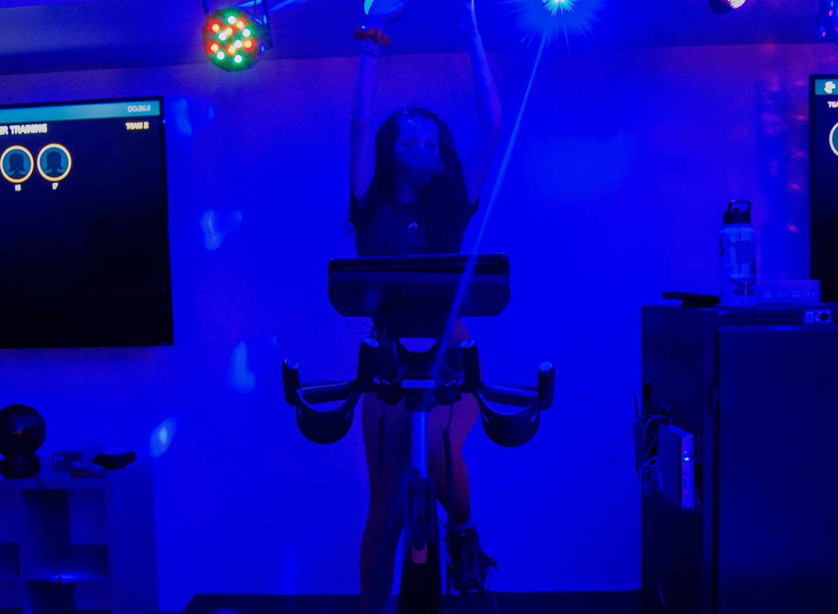 CampusTrainer's tweet photo. Spin to TikTok beats and into a new perspective! 🚴⭐️ Check out @em_condon ’s article highlighting one of UMD’s student RecWell instructors, Jessica Roth!

https://t.co/3OUk4Vuru7

photos via @Josie_Jack_ https://t.co/yEmYQs4wvc