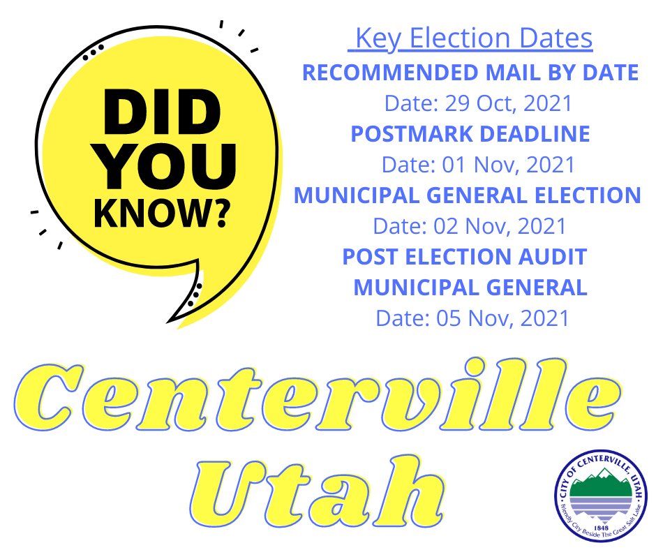 centervilleut's tweet photo. Don't forget to put these important dates on your calendar. https://t.co/wMaAl41eeP #CentervilleUT #Vote #Utahelection https://t.co/dUznX78b8R