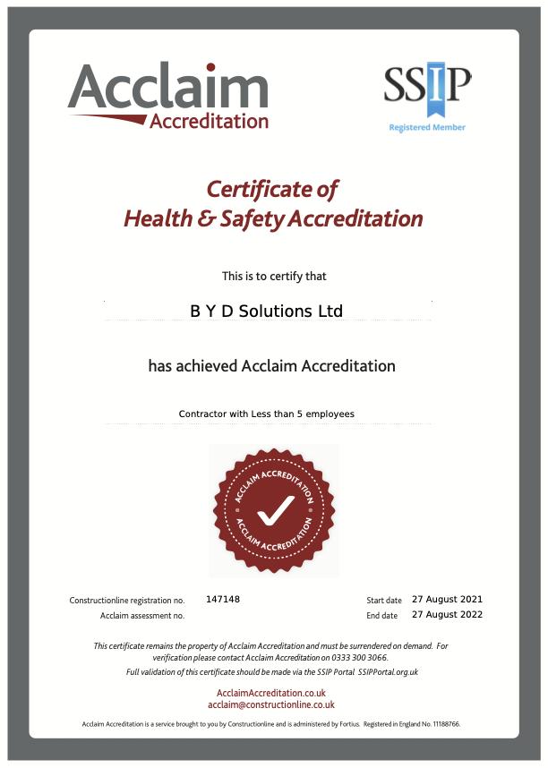 BYDSolutionsltd's tweet image. Exciting news at BYDS… We’ve recently gained accreditation once again, with @constructline and Acclaim! 🙌

#BYDS #ConstructionOnline #Acclaim #Ceritfication #AirPurification