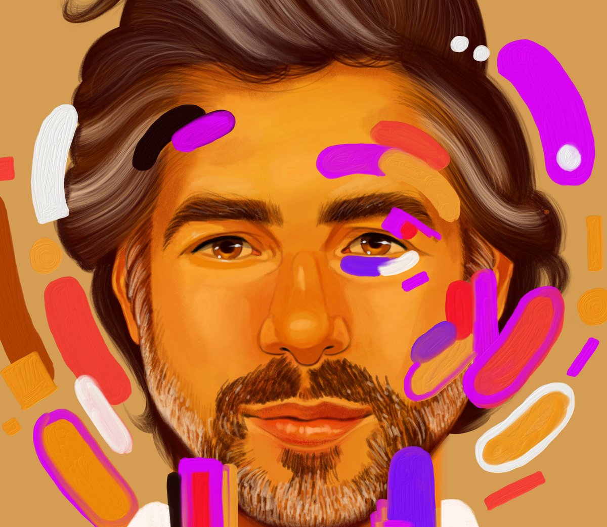 Illustrated portrait of a man's face.