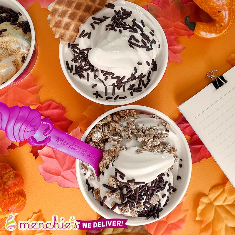 MyMenchies's tweet photo. The weekend is just around the corner and Menchie’s has you covered! Have a night in and order Menchie’s straight to your door through one of our delivery partners. @UberEats @DoorDash @Grubhub 🚗 🏘️ #Menchies #FrozenYogurt #Froyo #Delivery #OrderFromHome https://t.co/Rv8GMJ9d76
