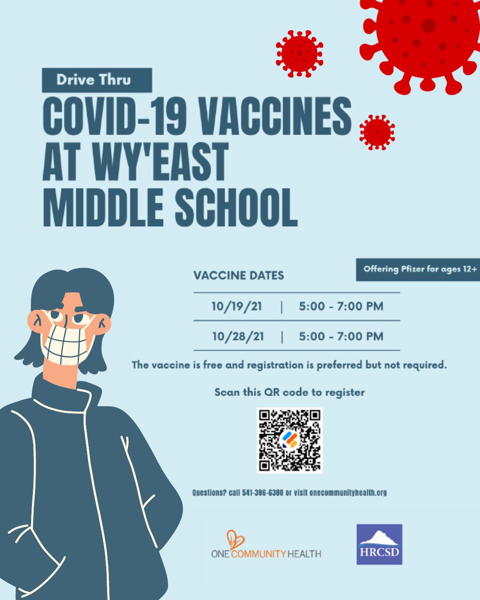 NextDoorInc's tweet photo. Let’s get vaccinated! Head to Wy'East Middle School on 10/19 or 10/28 from 5-7pm for a COVID-19 vaccine. 👏

#vaccine #getvaccinated #together #support #commonity #health #tndi #thenextdoor #thenextdoorinc #hoodriver #downtownhoodriver #pnw #pnwonderland #thedalles #whitesalmon https://t.co/0TXwVXehD3