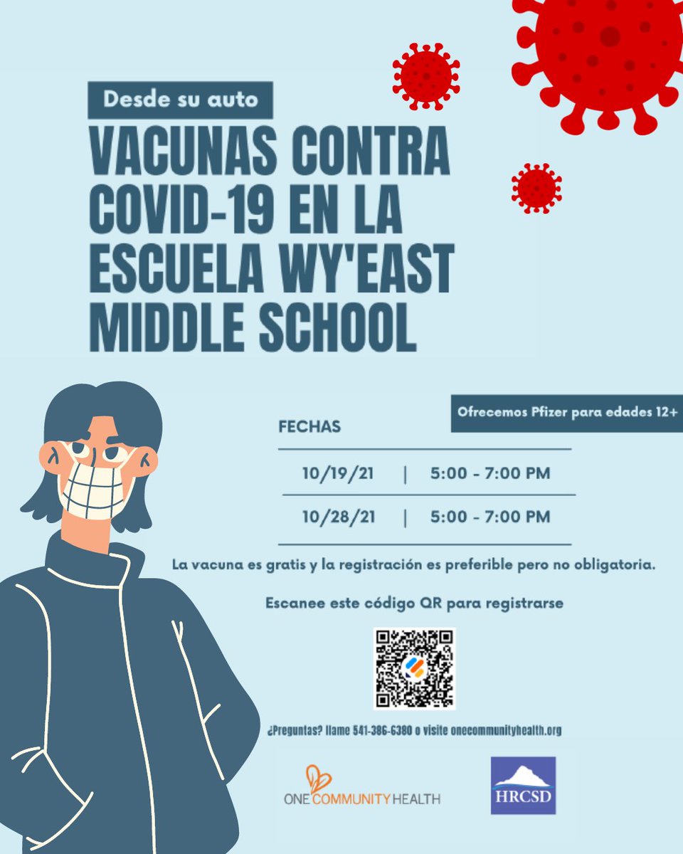 NextDoorInc's tweet photo. Let’s get vaccinated! Head to Wy'East Middle School on 10/19 or 10/28 from 5-7pm for a COVID-19 vaccine. 👏

#vaccine #getvaccinated #together #support #commonity #health #tndi #thenextdoor #thenextdoorinc #hoodriver #downtownhoodriver #pnw #pnwonderland #thedalles #whitesalmon https://t.co/0TXwVXehD3