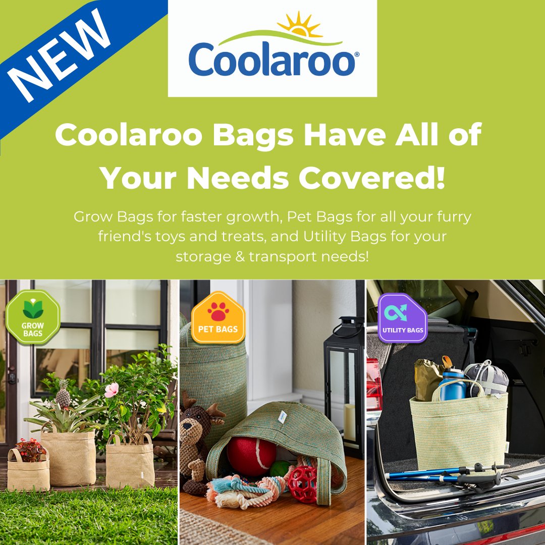 Coolaroo's tweet image. Come and CHECK THIS OUT!!!
Coolaroo has a NEW PROUDUCT LINE!!! 
Coolaroo Bags are available NOW!!!
Order yours today @ coolaroobags.com
#coolaroousa, #coolaroobags, #growbags, #petbags, #utilitybags
#Coolaroogrowbags, #coolaroopetbags, #coolarooutilitybags