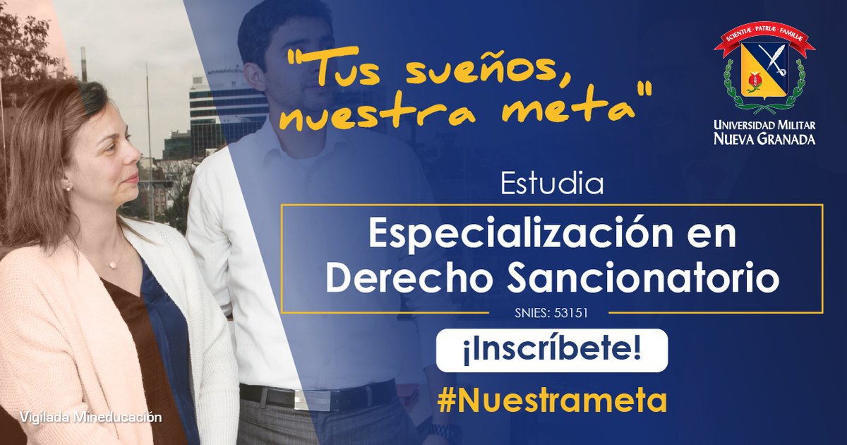 lamilitar's tweet photo. Dale un plus a tu carrera profesional estudiando en la UMNG, tendrás las competencias necesarias para desempeñarte en múltiples áreas como el litigio, asesoría, consultoría o servicio público. #NuestraMeta es llevarte al éxito profesional. Inscríbete en: https://t.co/Pq5sm6VjBC https://t.co/jDNQalrLQY