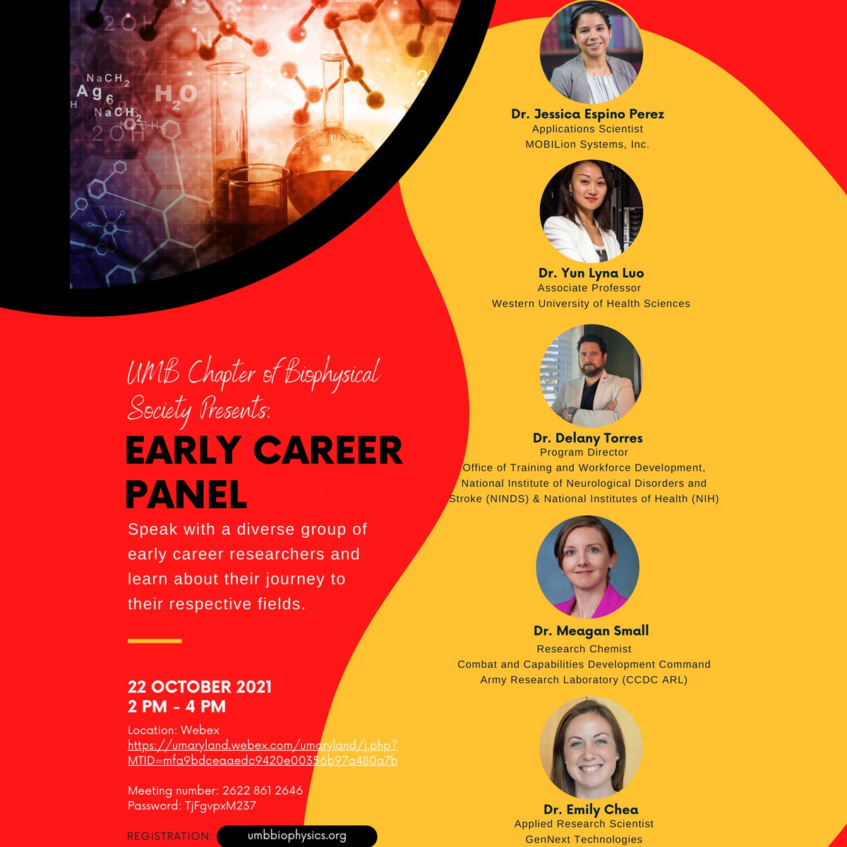 October 22nd we are hosting our Early Career Panel. The panel consists of amazing scientists in academia, industry and government. Come Join us! (1/2)