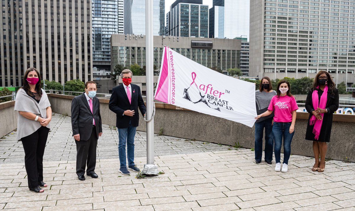 JohnTory's tweet photo. Today, we raised the @ABC_program_ flag at City Hall in recognition of #BreastCancerAwarenessMonth. https://t.co/lmnpp9vBlT
