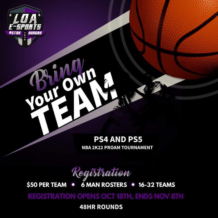 LOA PS4 and PS5 BYOT registration is just around the corner‼️

🟣16-32 Teams

🟣6 Man Roster

🟣48 Hr Rounds